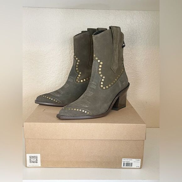 Zadig & Voltaire Cara pointed suede boots in khaki western studded suede size 40 - Picture 6 of 14